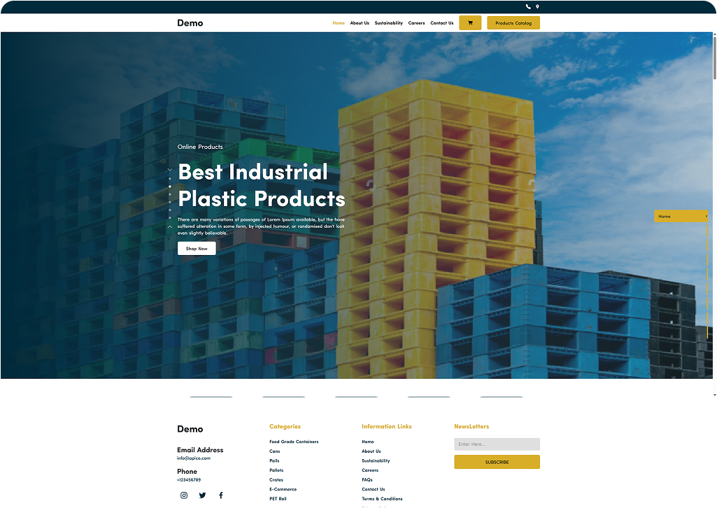 A modern e-commerce platform for plastic products, featuring 3D views, custom pricing, and seamless shopping, with tools for manufacturers to manage products and track sales.